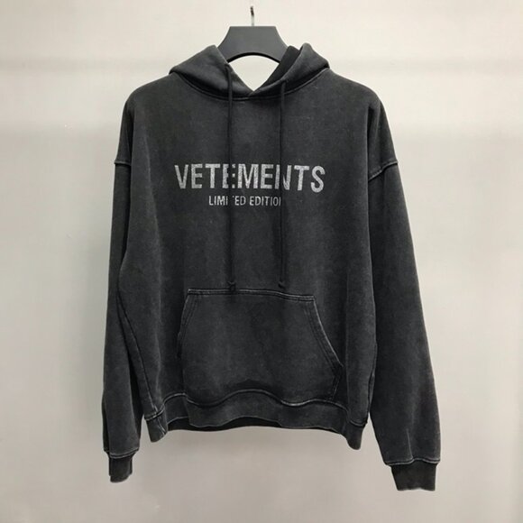Vetements Washed Black Diamond Lettering Hoodie - Picture 1 of 7
